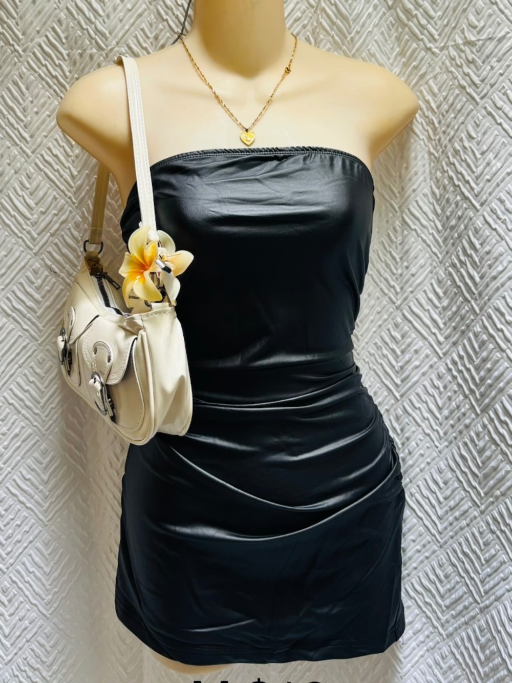 Black faux leather clubbing dress medium